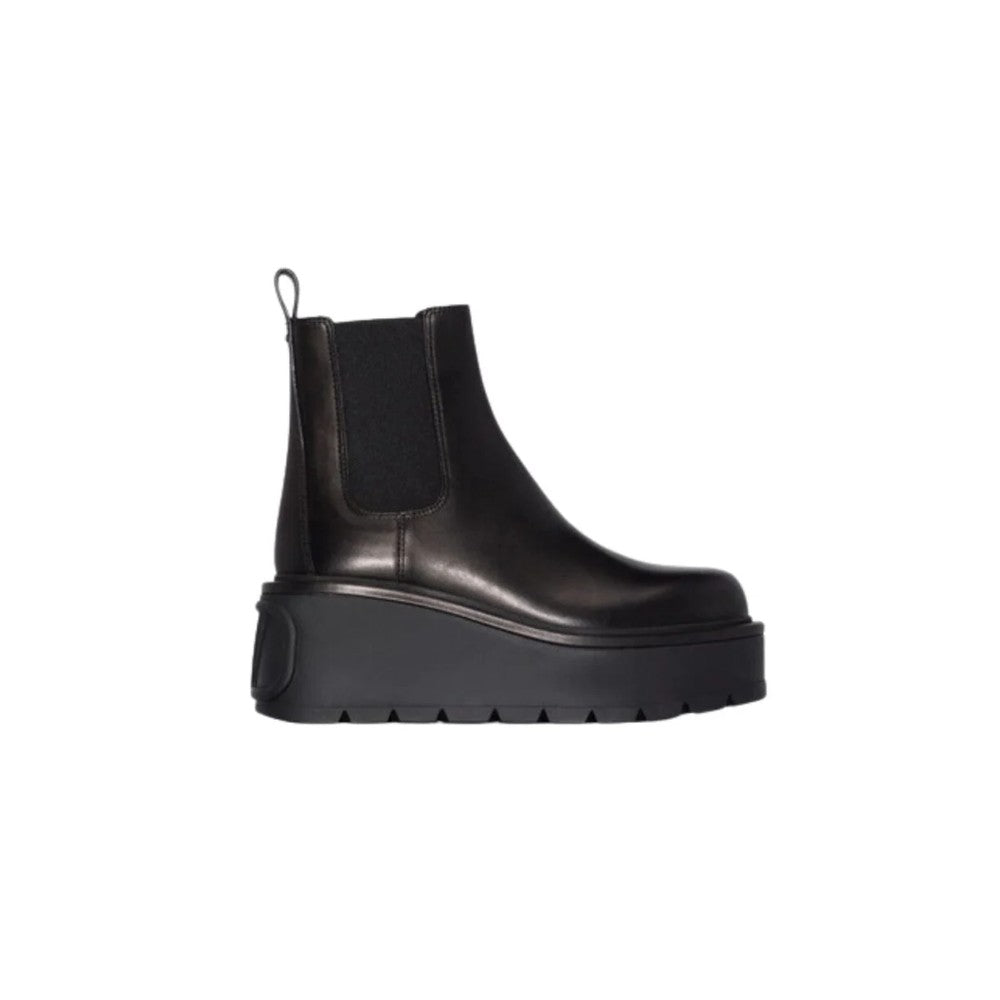 nmb GARAVANI UNIQUEFORM V LOGO LEATHER PLATFORM BOOTS BLACK