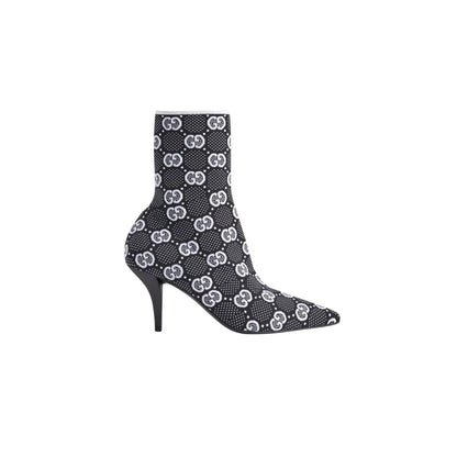 GG GG 75MM KNIT ANKLE BOOTS BLACK WHITE FABRIC 718378 FAAQP 1008