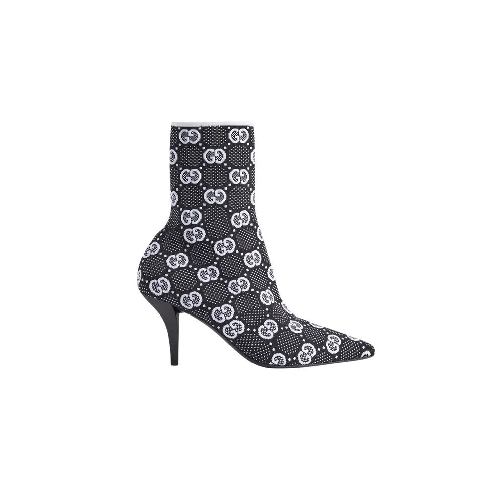 GG GG 75MM KNIT ANKLE BOOTS BLACK WHITE FABRIC 718378 FAAQP 1008