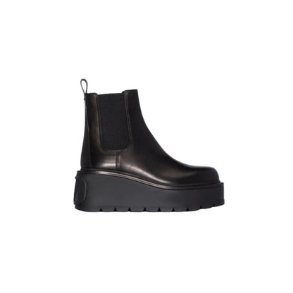 nmb GARAVANI UNIQUEFORM V LOGO LEATHER PLATFORM BOOTS BLACK
