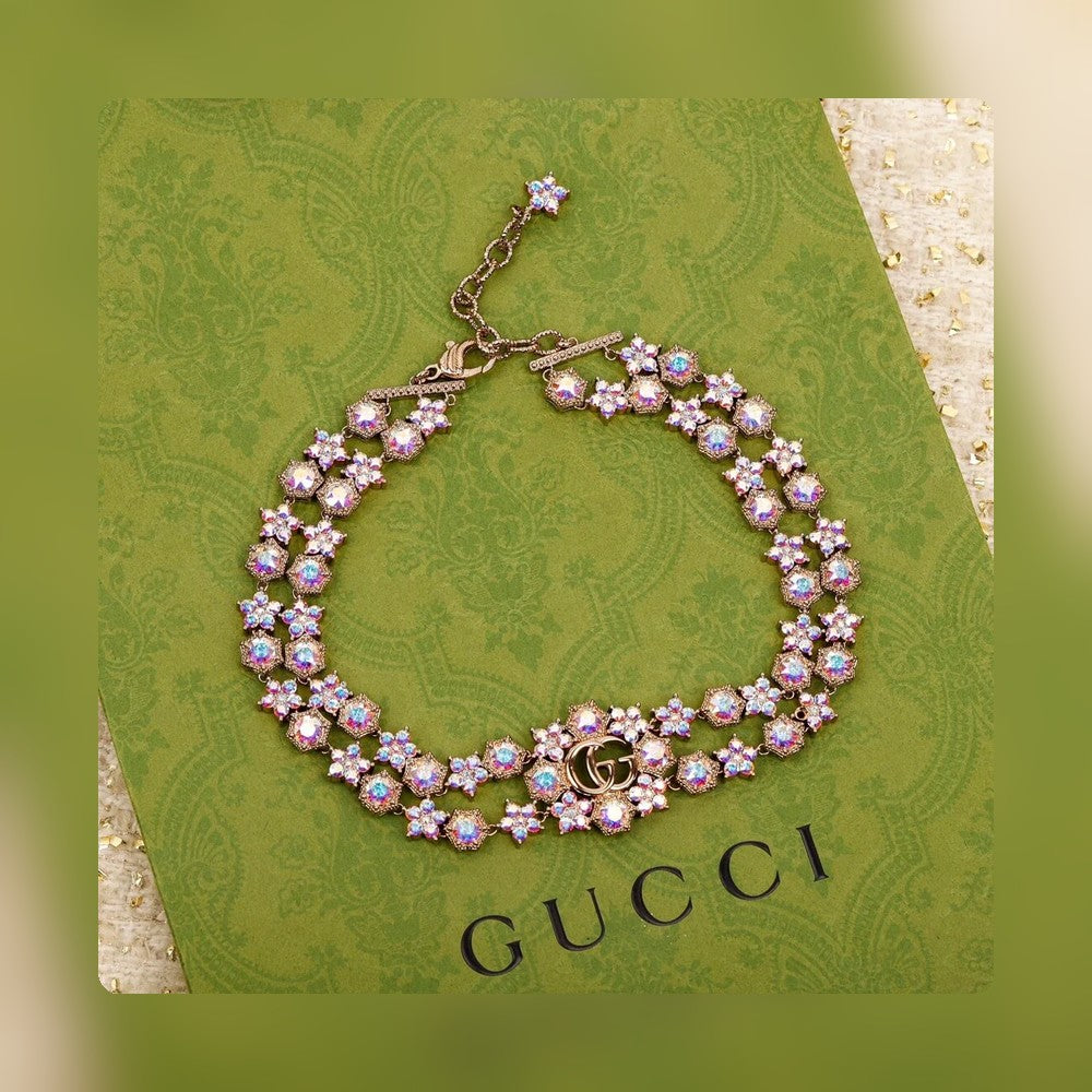 Gucci Personalized Fashion Flower Full Diamond Double Necklace XL13168A14