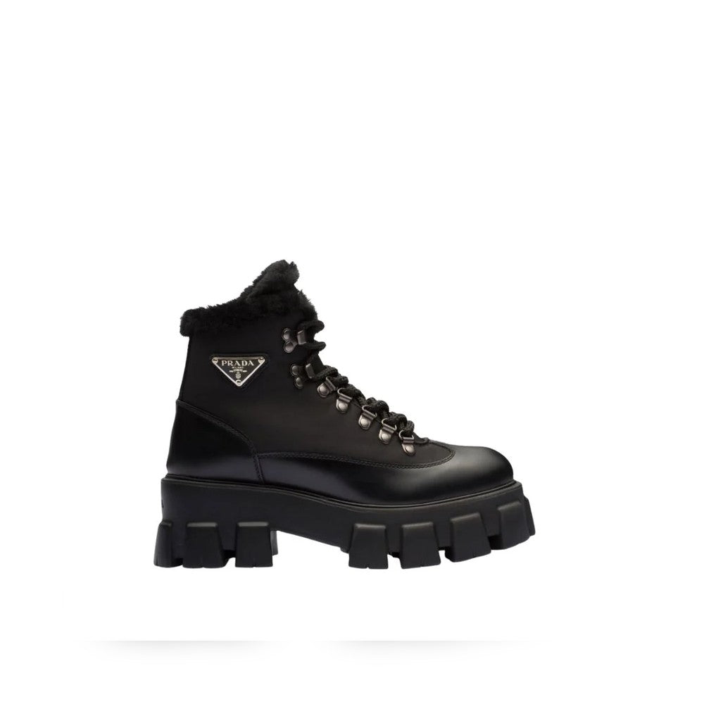 VBS LEATHER CHUNKY ANKLE BOOTS BLACK
