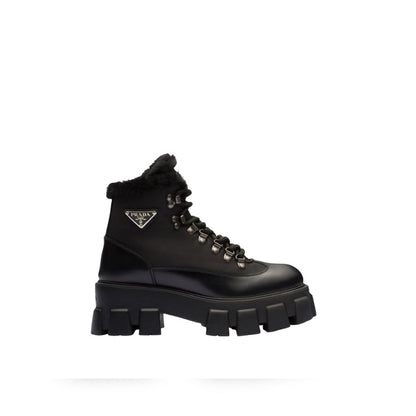 VBS LEATHER CHUNKY ANKLE BOOTS BLACK