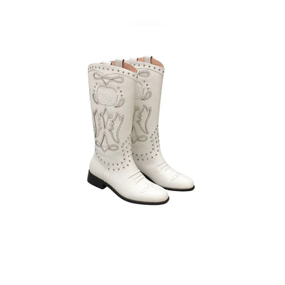 Vbs WOMEN'S BOOT WITH DOUBLE G AND STUDS WHITE
