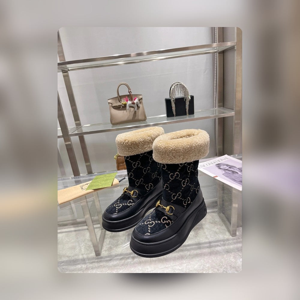 GG 1955 HORSEBIT SNOW BOOTS VEnmbET FABRIC BLACK