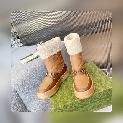 GG HORSEBIT CHEVRON QUILTED BOOTS BROWN