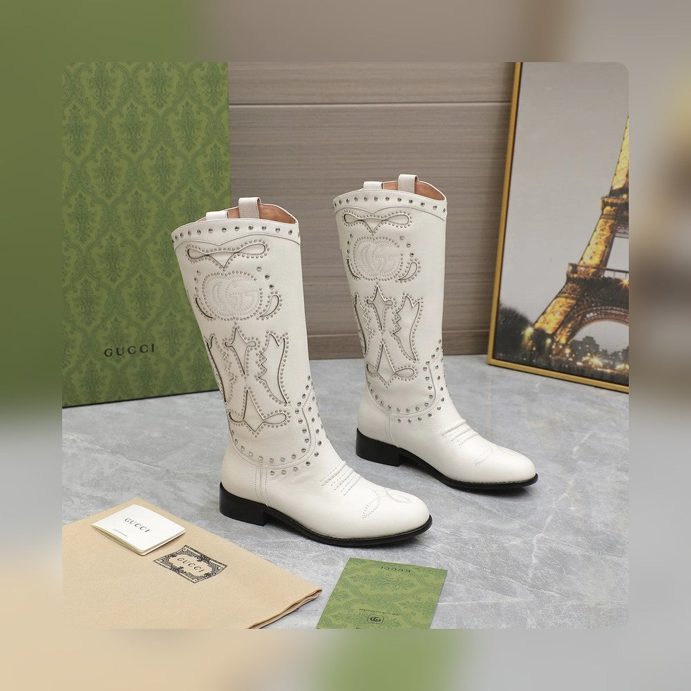 Vbs WOMEN'S BOOT WITH DOUBLE G AND STUDS WHITE