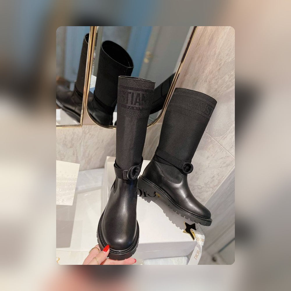 DD D MAJOR BOOT FABRIC AND CALFSKIN IN BLACK AND BLACK