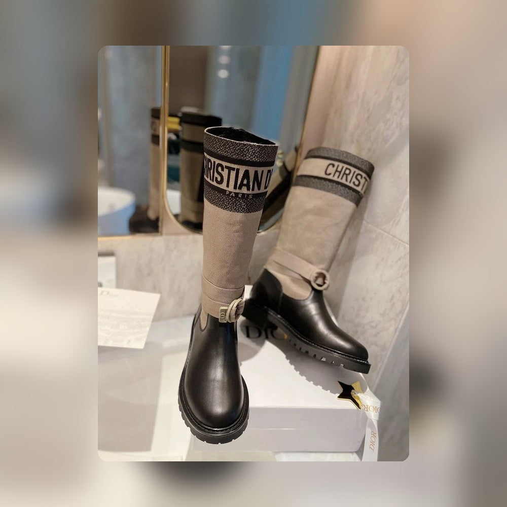 DD D MAJOR BOOT FABRIC AND CALFSKIN IN TAUPE AND BLACK KCI611Snmb S46X