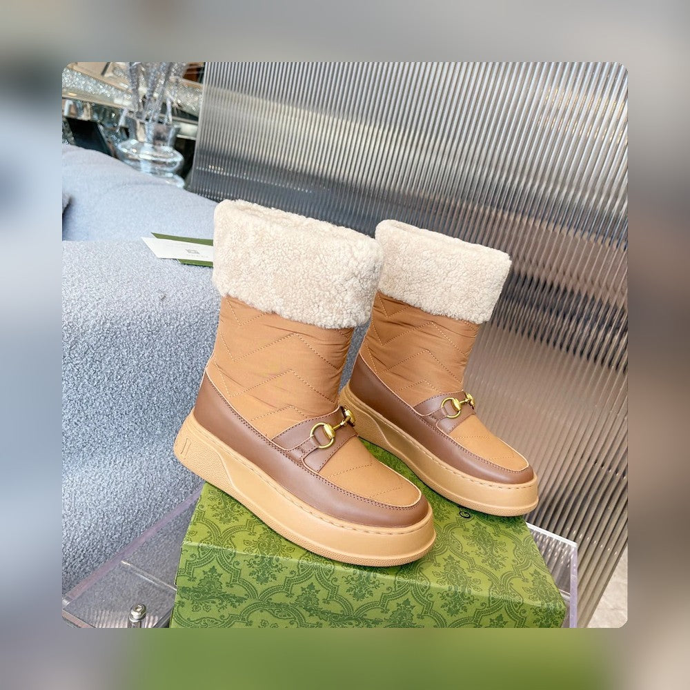 GG HORSEBIT CHEVRON QUILTED BOOTS BROWN