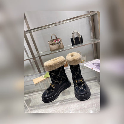 GG 1955 HORSEBIT SNOW BOOTS VEnmbET FABRIC BLACK