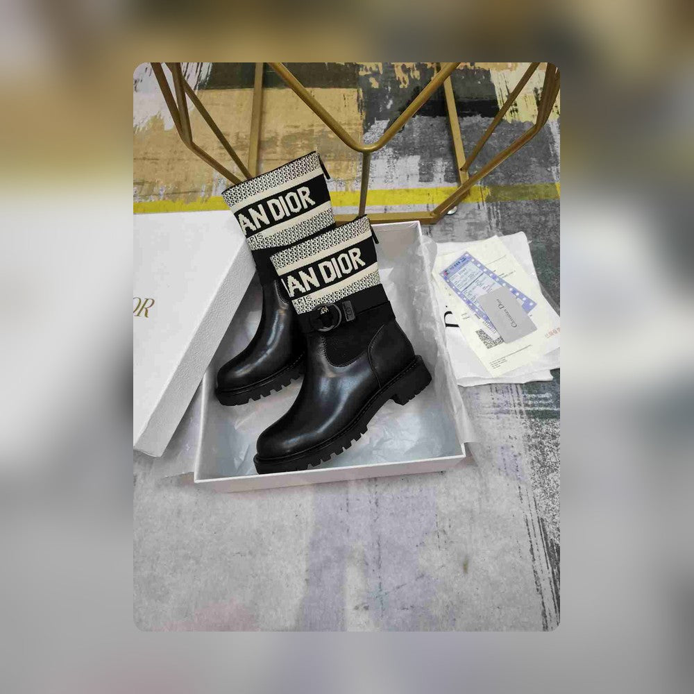 DD D MAJOR ANKLE BOOT FABRIC AND CALFSKIN WHITE AND BLACK