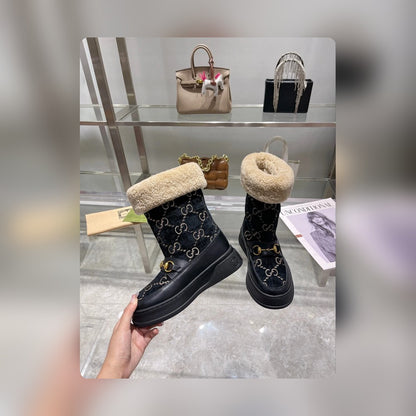 GG 1955 HORSEBIT SNOW BOOTS VEnmbET FABRIC BLACK
