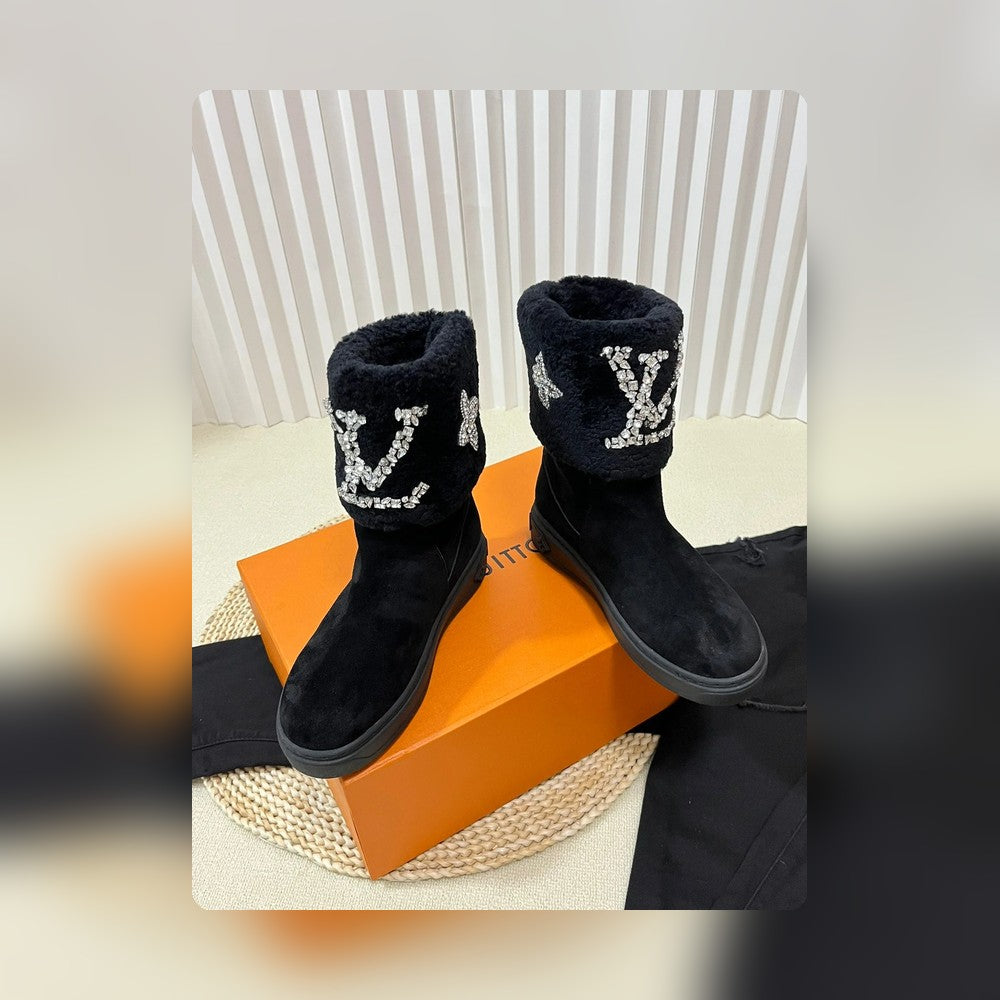nmb ANKLE BOOT STUDDED WITH DIAMONDS BLACK