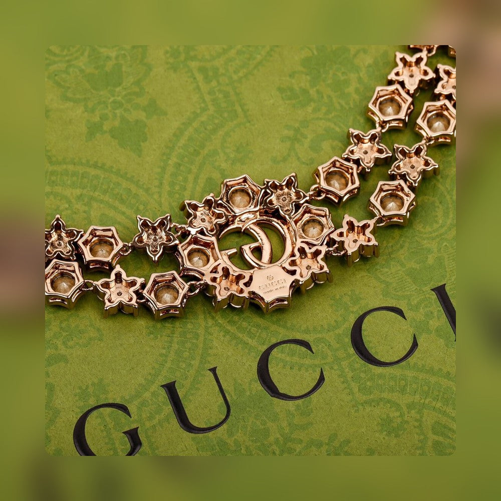 Gucci Personalized Fashion Flower Full Diamond Double Necklace XL13168A14