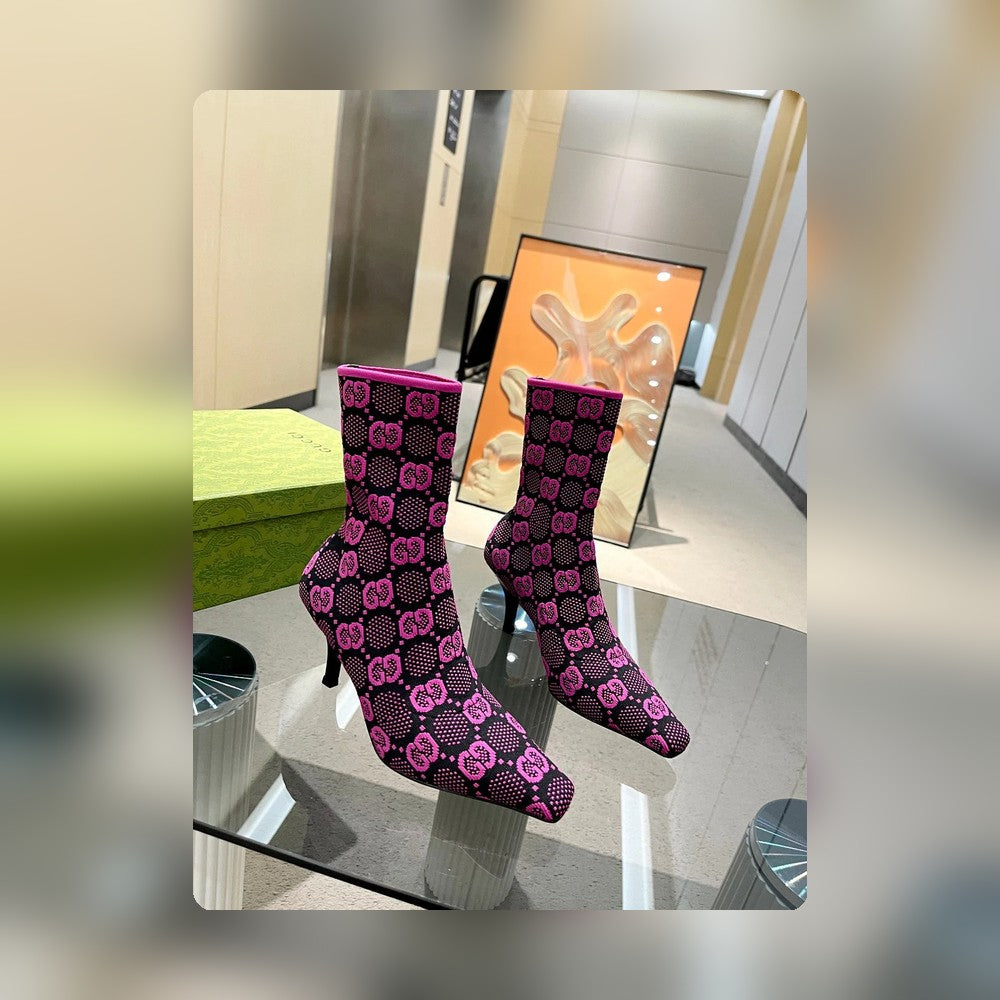 Vbs Vbs 75MM KNIT ANKLE BOOTS BLACK FVBSORESCENT PINK FABRIC 718378 FAAQP 8610