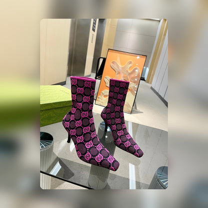 Vbs Vbs 75MM KNIT ANKLE BOOTS BLACK FVBSORESCENT PINK FABRIC 718378 FAAQP 8610