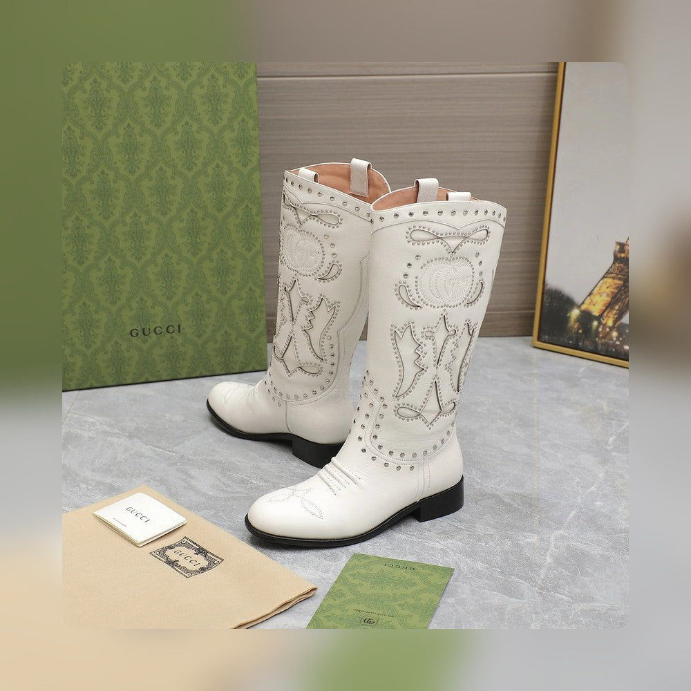 Vbs WOMEN'S BOOT WITH DOUBLE G AND STUDS WHITE