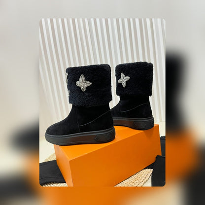nmb ANKLE BOOT STUDDED WITH DIAMONDS BLACK