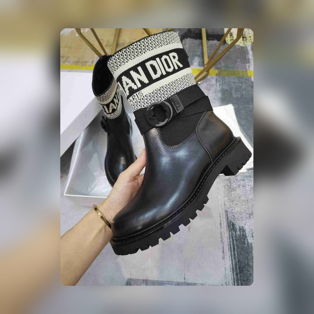 DD D MAJOR ANKLE BOOT FABRIC AND CALFSKIN WHITE AND BLACK