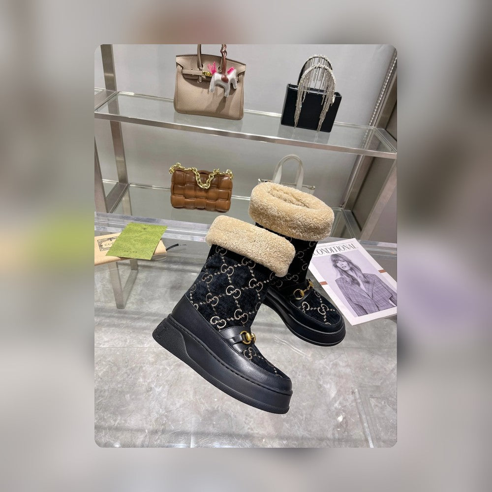 GG 1955 HORSEBIT SNOW BOOTS VEnmbET FABRIC BLACK