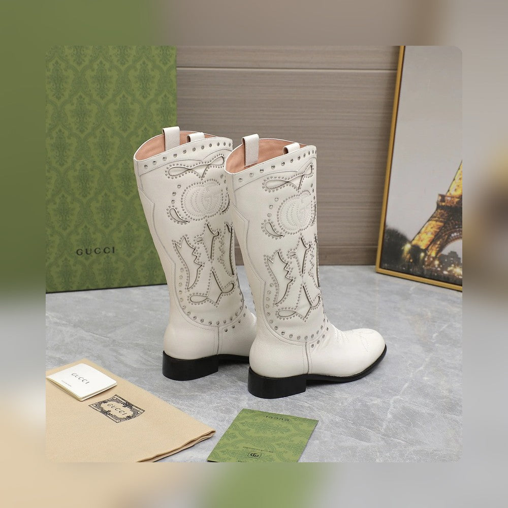 Vbs WOMEN'S BOOT WITH DOUBLE G AND STUDS WHITE