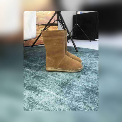 DD CALFSKIN SUEDE SHEARLING GRANVILLE ESPADRILLE BOOTS NATURAL