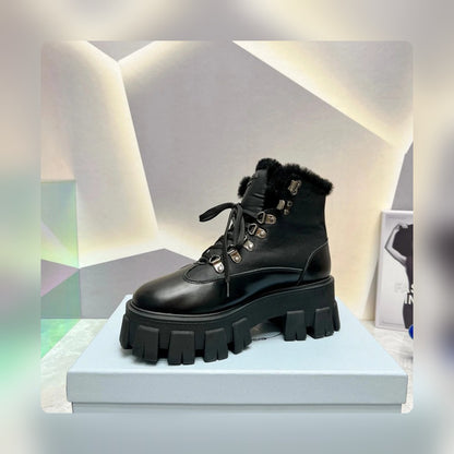 VBS LEATHER CHUNKY ANKLE BOOTS BLACK