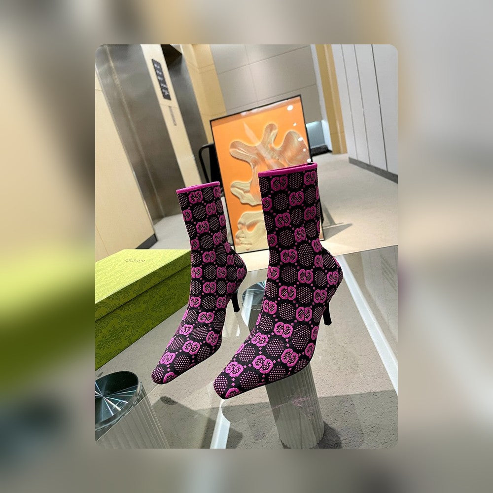 Vbs Vbs 75MM KNIT ANKLE BOOTS BLACK FVBSORESCENT PINK FABRIC 718378 FAAQP 8610