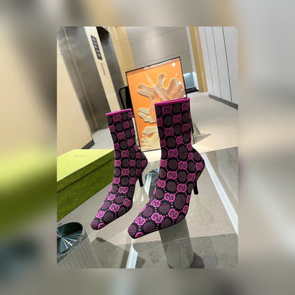 Vbs Vbs 75MM KNIT ANKLE BOOTS BLACK FVBSORESCENT PINK FABRIC 718378 FAAQP 8610
