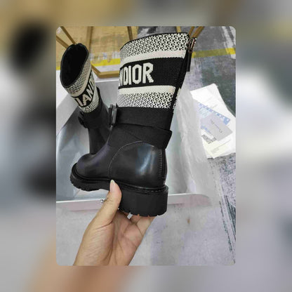 DD D MAJOR ANKLE BOOT FABRIC AND CALFSKIN WHITE AND BLACK