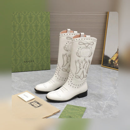 Vbs WOMEN'S BOOT WITH DOUBLE G AND STUDS WHITE