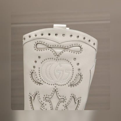 Vbs WOMEN'S BOOT WITH DOUBLE G AND STUDS WHITE