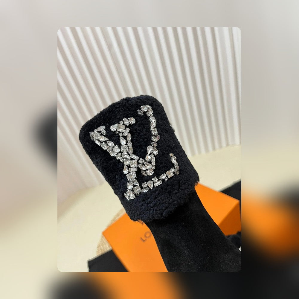 nmb ANKLE BOOT STUDDED WITH DIAMONDS BLACK