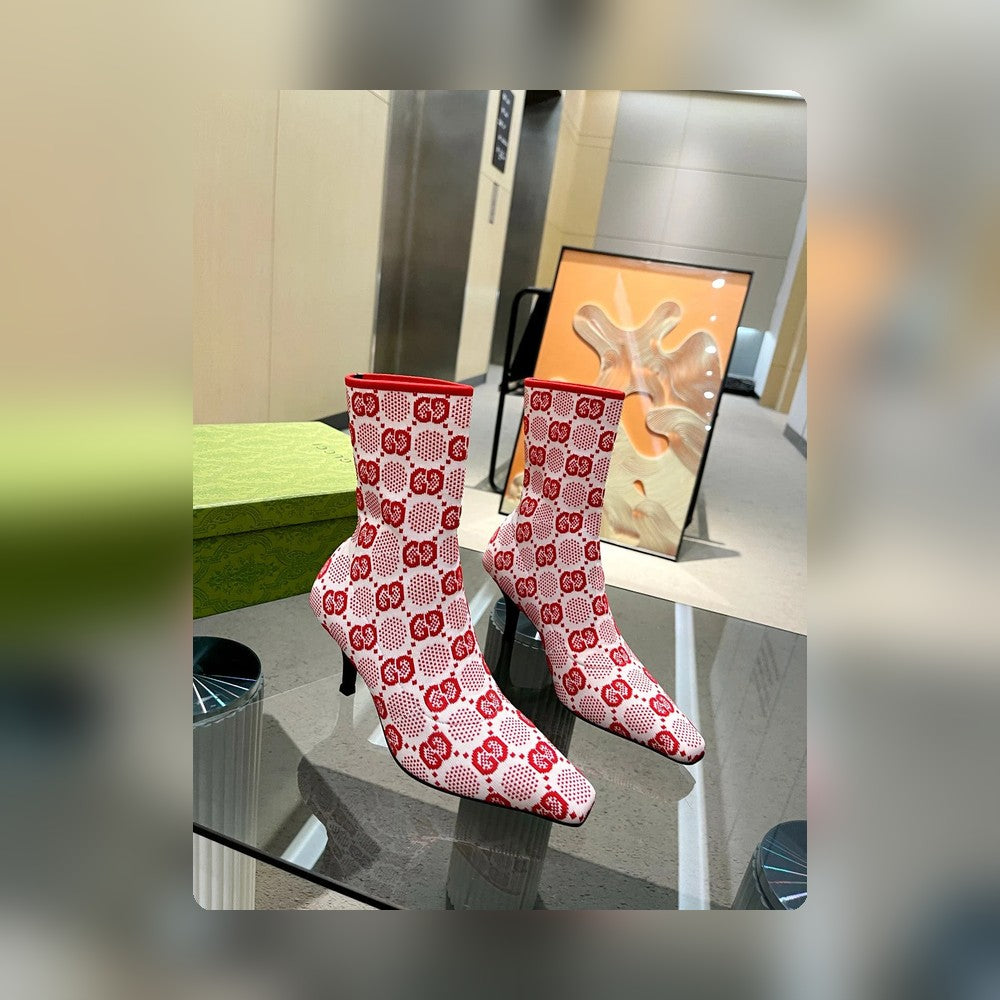 Vbs Vbs 75MM KNIT ANKLE BOOTS RED FVBSORESCENT WHITE FABRIC 718378 FAAQP 5810