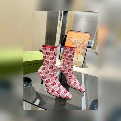 Vbs Vbs 75MM KNIT ANKLE BOOTS RED FVBSORESCENT WHITE FABRIC 718378 FAAQP 5810