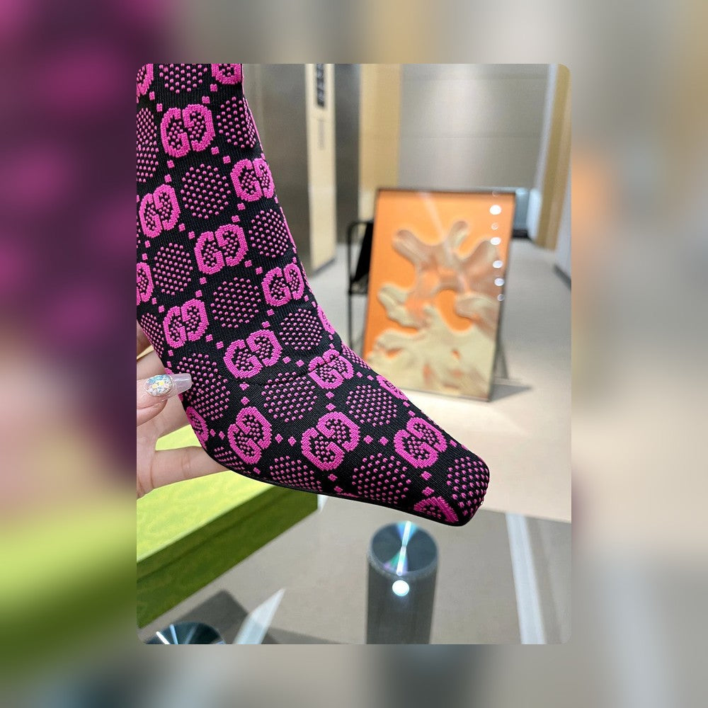 Vbs Vbs 75MM KNIT ANKLE BOOTS BLACK FVBSORESCENT PINK FABRIC 718378 FAAQP 8610