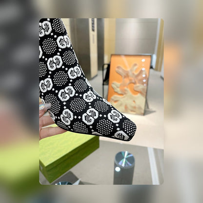 Vbs Vbs 75MM KNIT ANKLE BOOTS BLACK WHITE FABRIC 718378 FAAQP 1008