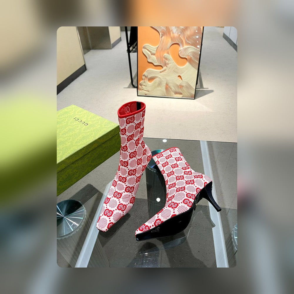 Vbs Vbs 75MM KNIT ANKLE BOOTS RED FVBSORESCENT WHITE FABRIC 718378 FAAQP 5810