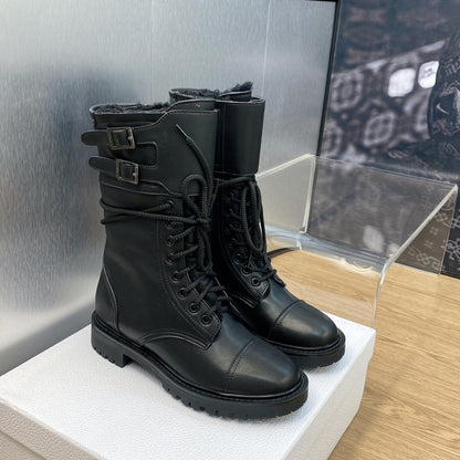 DD D TRAP ANKLE BOOT CALFSKIN AND SHEARLING BLACK
