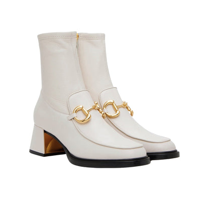 GG HORSEBIT PLAQUE ANKLE BOOTS OFF WHITE