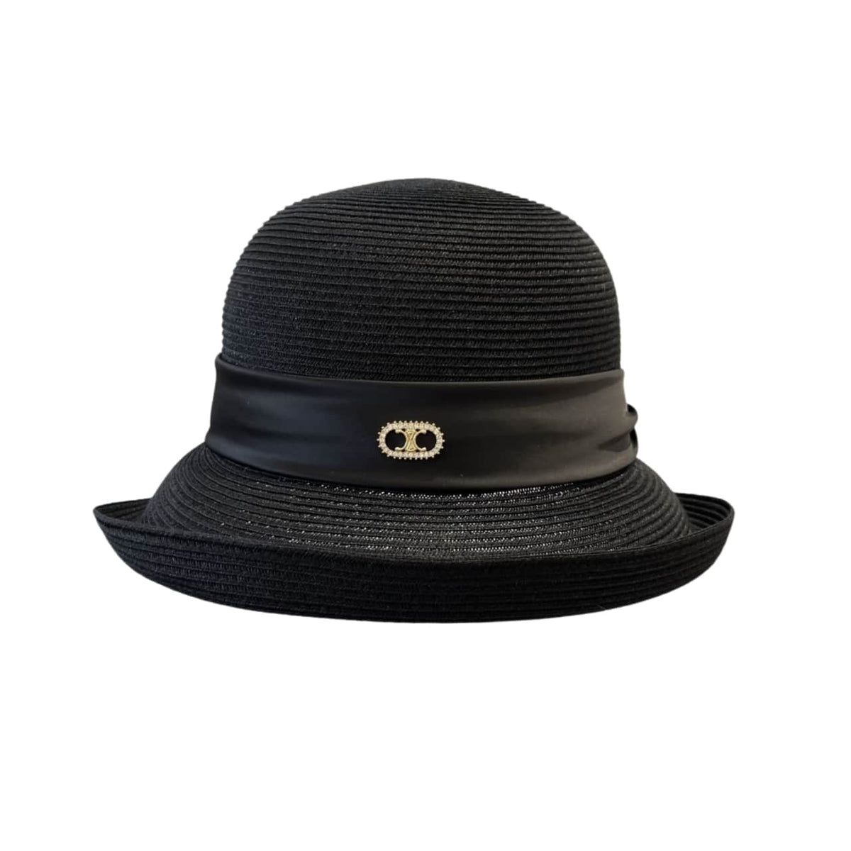 Anum Bags CL RAFFIA CURLED BRIM HAT WITH SATIN BLACK