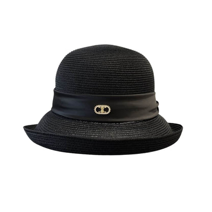 Anum Bags CL RAFFIA CURLED BRIM HAT WITH SATIN BLACK