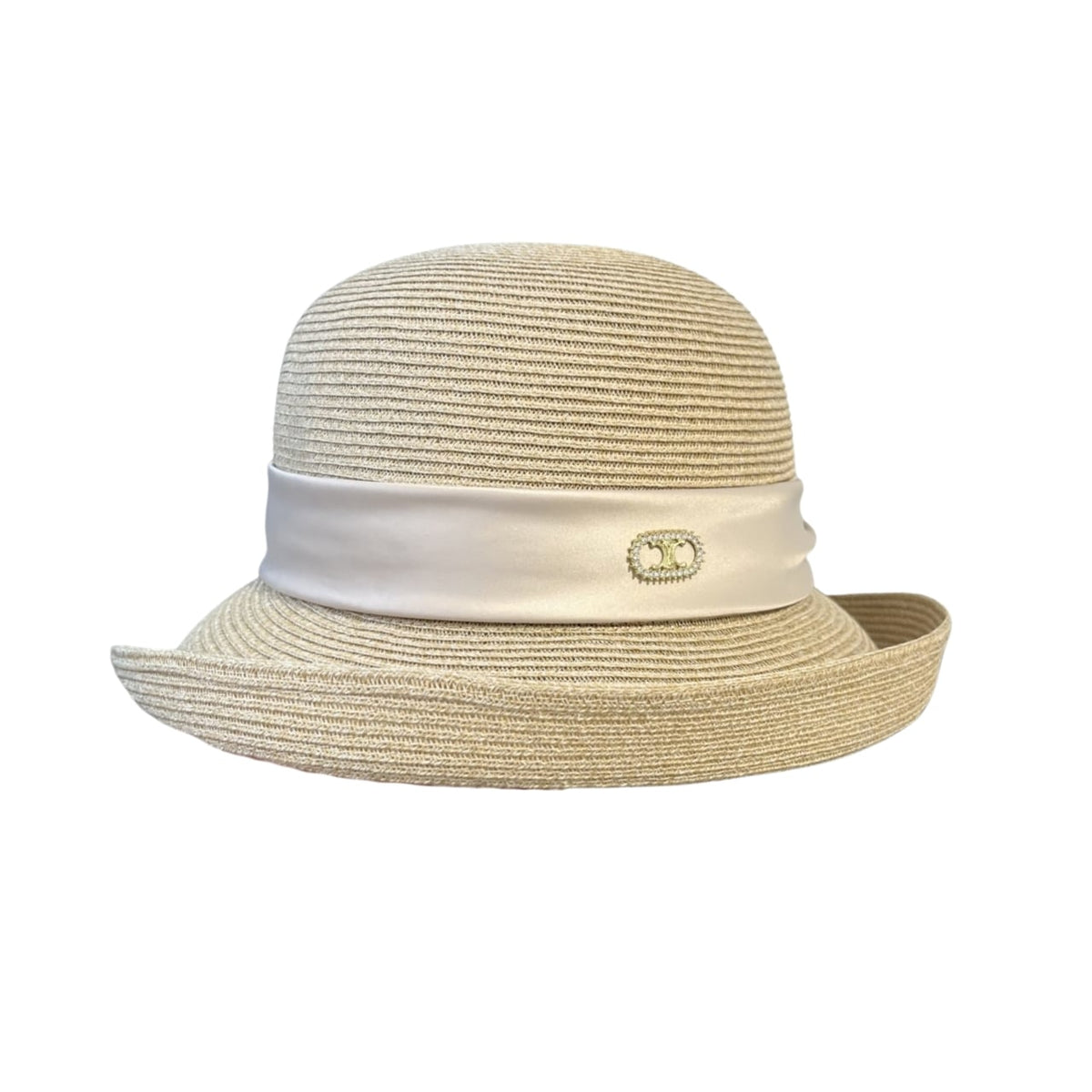 Anum Bags CL RAFFIA CURLED BRIM HAT WITH SATIN WHITE