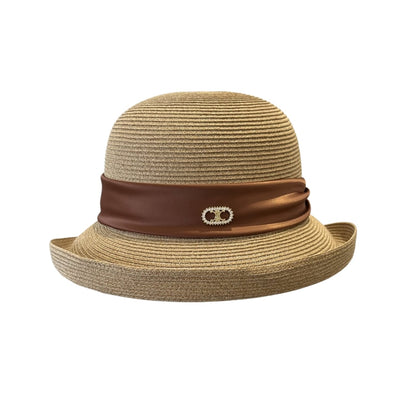 Anum Bags CL RAFFIA CURLED BRIM HAT WITH SATIN NATURAL