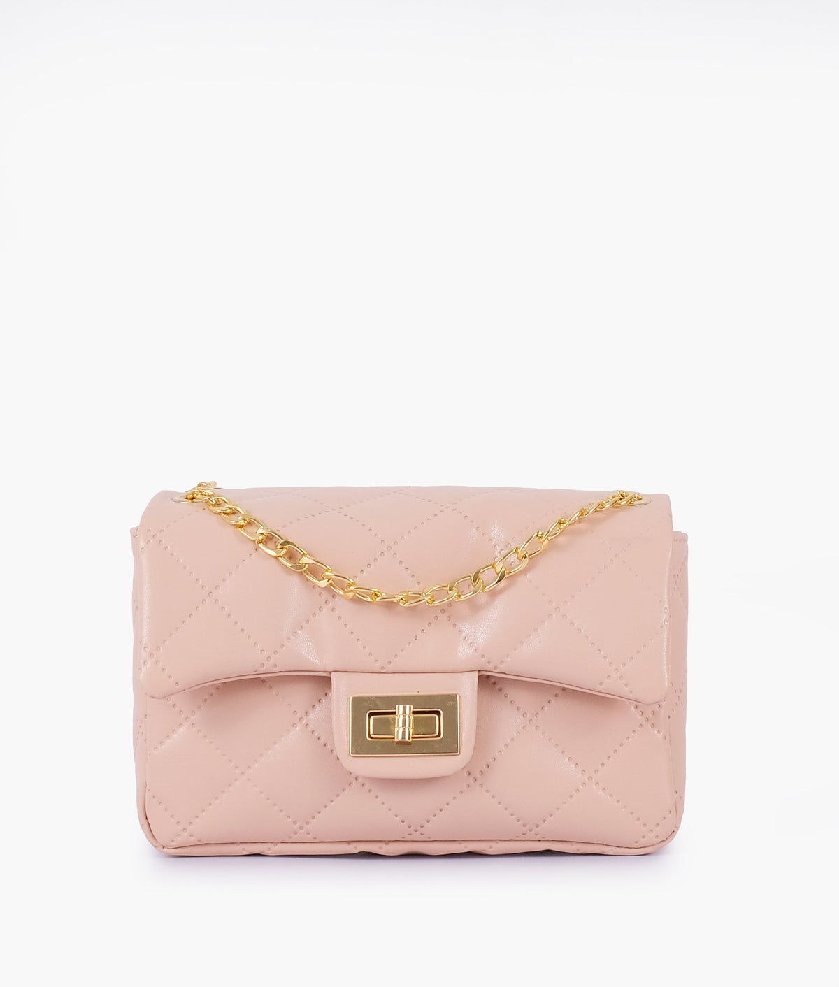 Baby pink quilted mini bag with chain