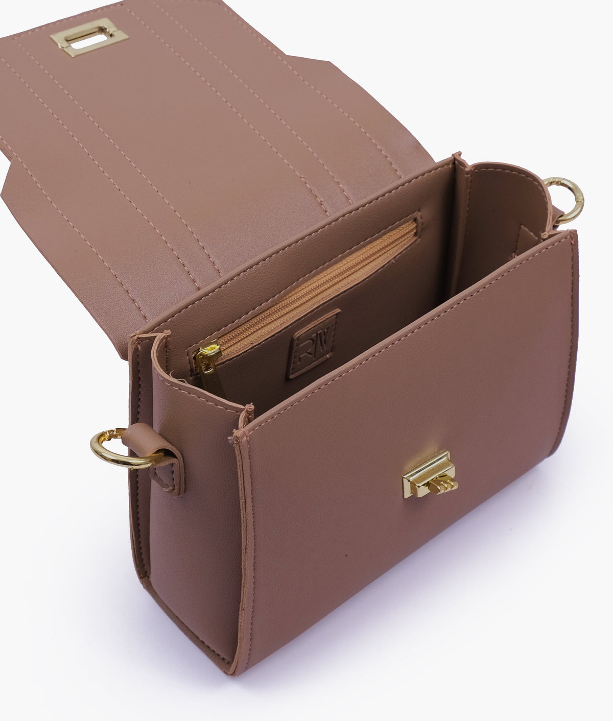 Brown compact top-handle cross-body bag