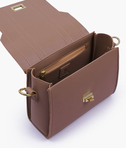 Brown compact top-handle cross-body bag