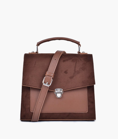 Brown suede push-lock messenger bag