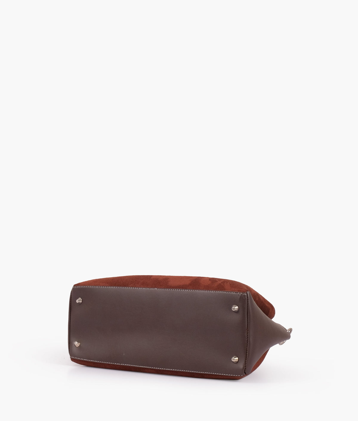 Dark brown suede handbag with braided handle
